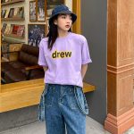 Drew House 字母印花落肩短袖T恤 香芋紫