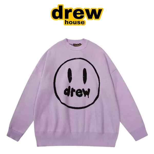 Drew House 手繪素描笑臉圓領毛衣針織衫 紫色