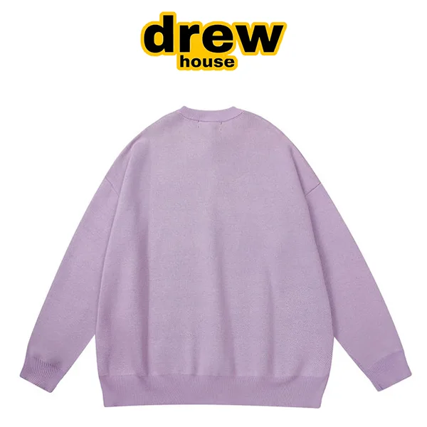 Drew House 手繪素描笑臉圓領毛衣針織衫 紫色