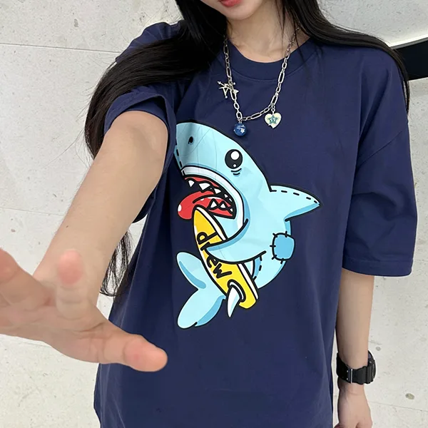 Drew House Figment 新款衝浪鯊魚圖案圓領短袖T恤