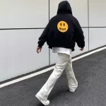 Drew House 比伯同款 背後笑臉字母拉鍊衛衣連帽外套 黑色