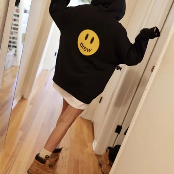Drew House 比伯同款 背後笑臉字母拉鍊衛衣連帽外套 黑色